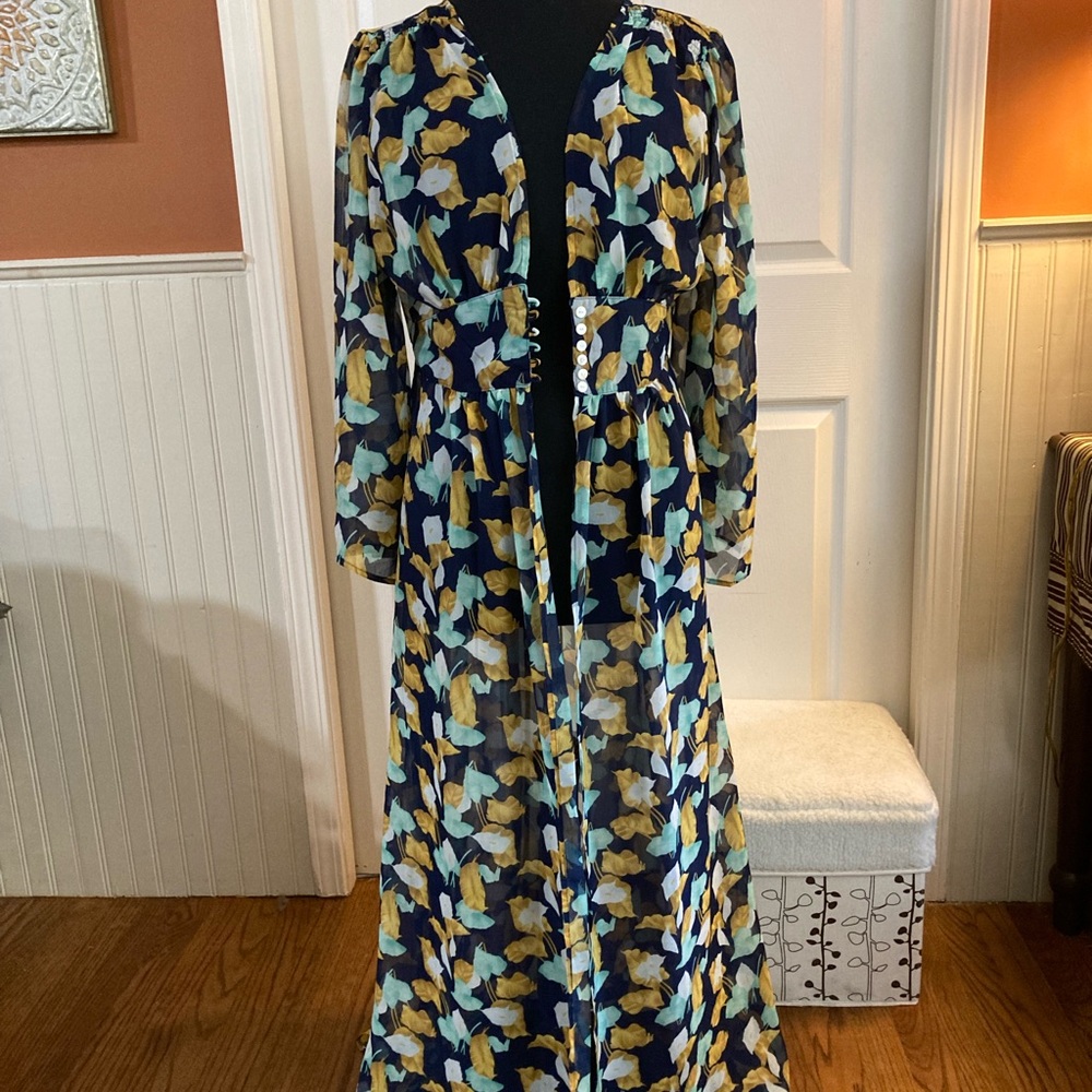 ✨Kori Blue, Gold and Green Floral Dress / Kimono